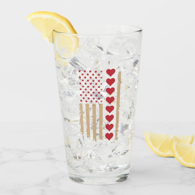 Verre La Saint-Valentin Cœurs Drapeau américain  (Devant glace)