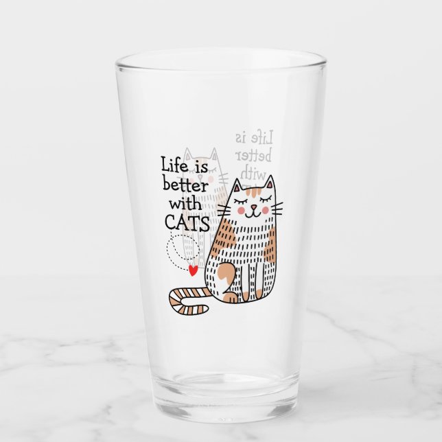 Verre La vie est meilleure avec des chats Doodle (Devant)