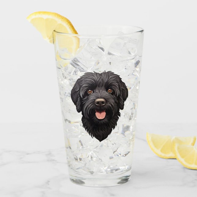 Verre Labradoodle Chien noir (Devant glace)