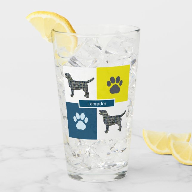 Verre Labrador Retriever Silhouette Chien et Paw Grille  (Devant glace)