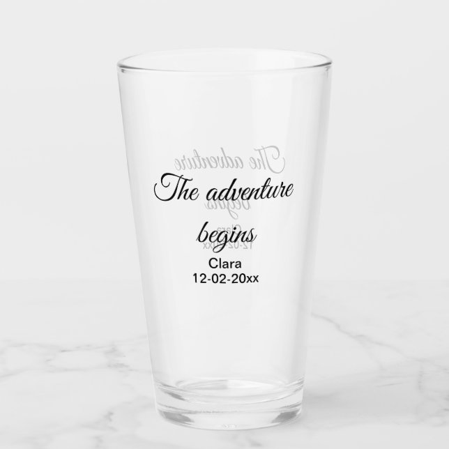 Verre L'aventure commence nom date année lieu (Devant)