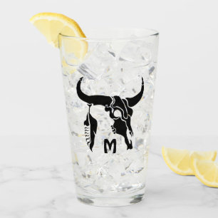 Verre Le crâne taureau de Longhorn avec la plume noire