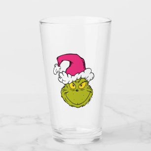 Verre Le Grinch avec un chapeau de Père Noël rose