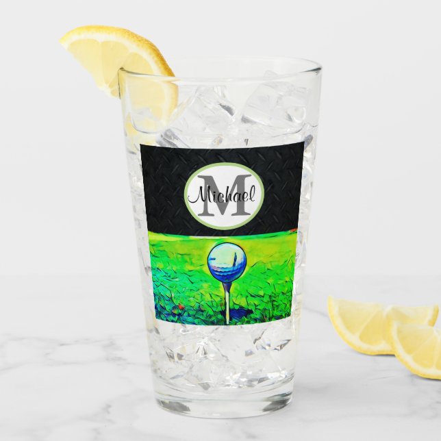 Verre Le noir nommé jouant au golf frais de monogramme (Devant glace)