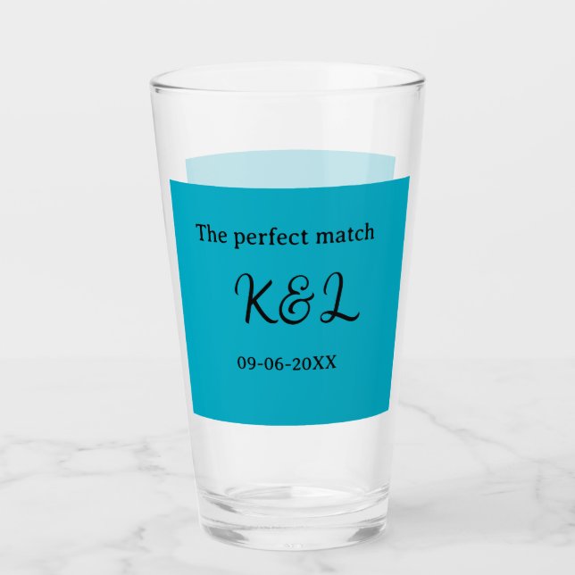 Verre Le nom du couple parfait lettre date bleu sim (Devant)