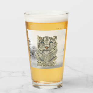 Verre Leopard de neige peint à la main