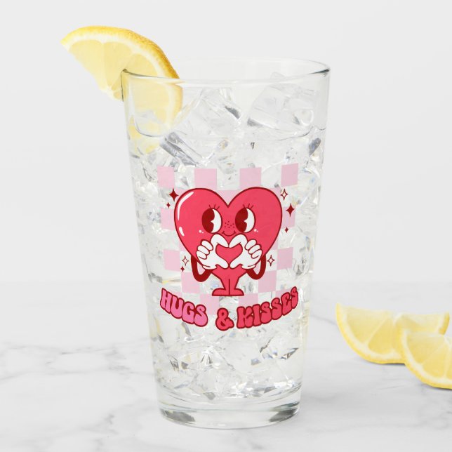 Verre "Les câlins et les baisers" | Coeur rose mignon et (Devant glace)