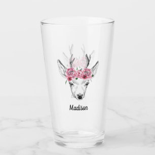 Verre Les cerfs communs de fleurs d'aquarelle ajoutent
