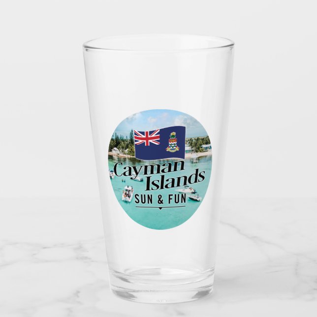 Verre "Les Îles Caïmans Soleil & Amusement" Avec Drapeau (Devant)