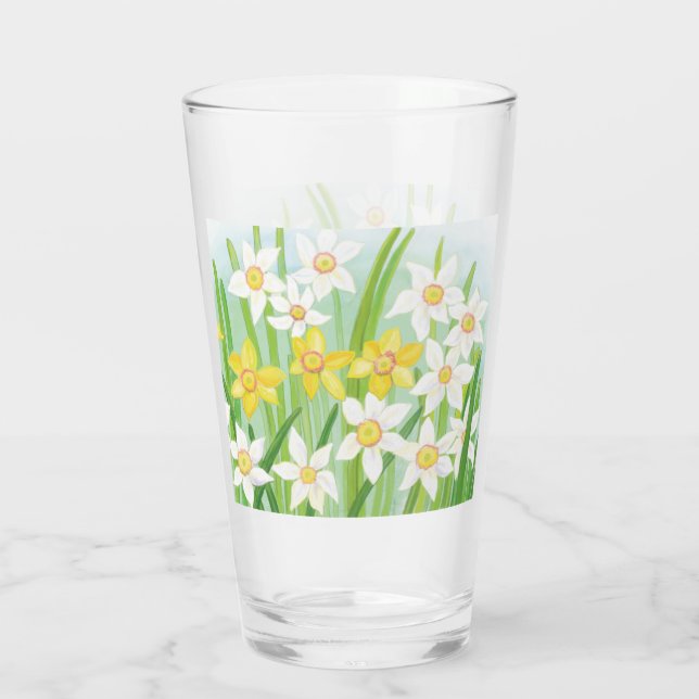 Verre Les jonquilles jaunes et blanches au printemps (Dos)
