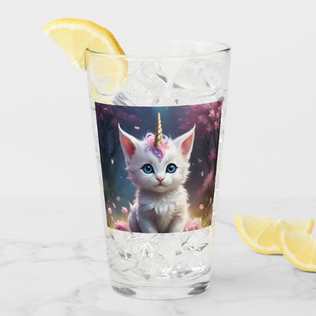Verre "Les pattes étincelantes : Le chaton Unicorn Encha (Devant glace)