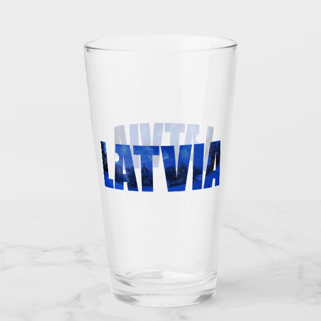 Verre Lettonie hiver nuit texte avec réflexion (Devant)
