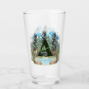 Verre Lettre A Monogramme Personnalisé Cerf Aquarelle
