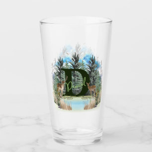 Verre Lettre D personnalisée monogramme cerf aquarelle