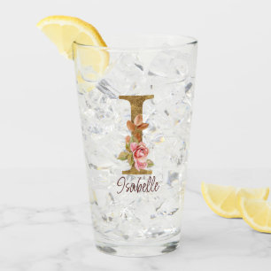 Verre Lettre de nom personnalisée I Roses roses blush fe
