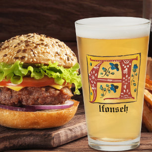 Verre Lettre Florale médiévale illuminée A Monogramme