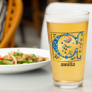 Verre Lettre Florale médiévale illuminée C Monogramme