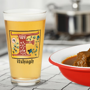 Verre Lettre Florale médiévale illuminée F Monogramme