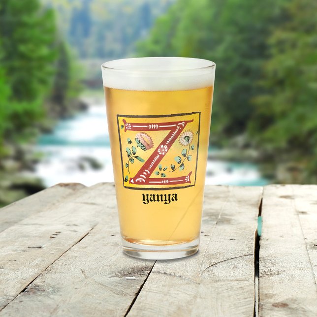 Verre LETTRE Florale MOYENNE ÉCLAIRÉE Z MONogramme (Créateur téléchargé)