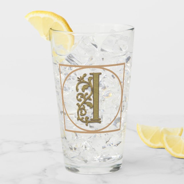 Verre LETTRE I MONOGRAM Beau Mariage Nouveau Accueil Cad (Devant glace)
