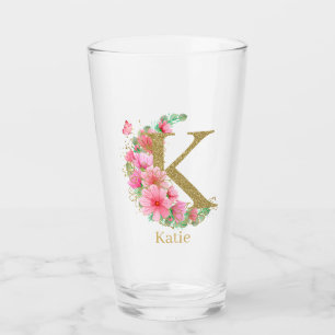 Verre LETTRE K AQUACOLE OR ET MONOGRAPHIQUE Floral