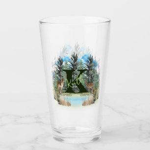 Verre Lettre K Monogramme Personnalisé Cerf Aquarelle