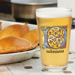 Verre Lettre médiévale bleue et rouge ivoire illuminée D