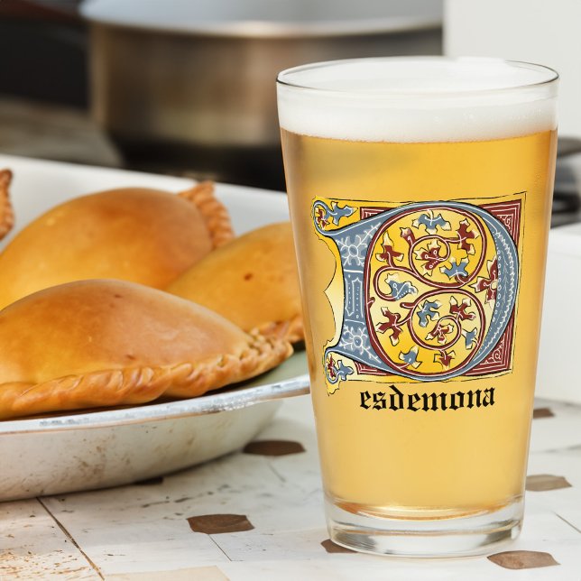 Verre Lettre médiévale bleue et rouge ivoire illuminée D (Créateur téléchargé)