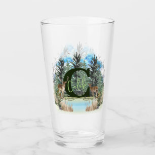 Verre Lettre monogramme personnalisée cerf aquarelle C
