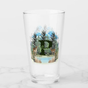 Verre Lettre P Monogramme Personnalisé Cerf Aquarelle