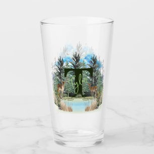 Verre Lettre T Monogramme Personnalisé Cerf Aquarelle