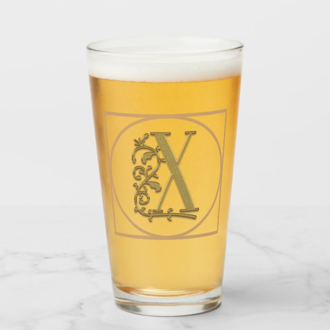 Verre LETTRE X MONOGRAM Beau Mariage Nouveau Accueil Cad (Devant (rempli))
