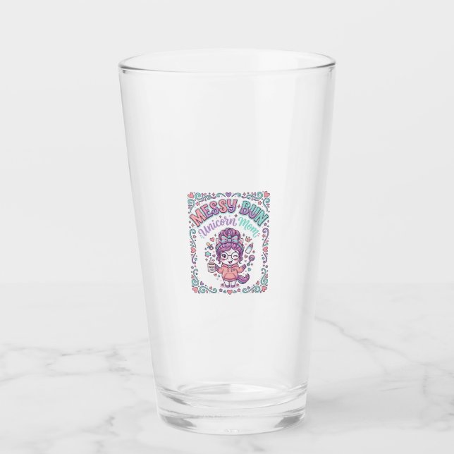 Verre Licorne Chignon Messy Maman Licorne Graphique Rétr (Devant)