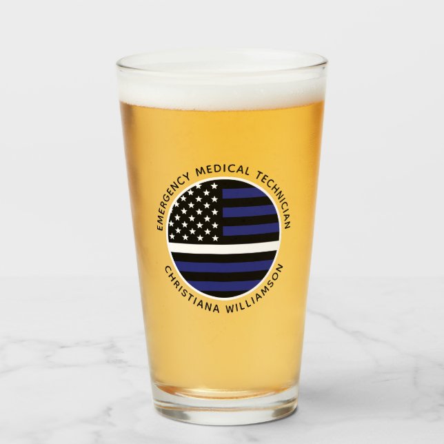 Verre Ligne blanche mince personnalisée USA Drapeau EMS  (Devant (rempli))