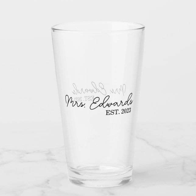 Verre Limite Cursive Mme Custom Nom de famille Mariage C (Devant)