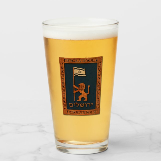 Verre Lion Du Jour De Jérusalem Avec Drapeau (Devant (rempli))