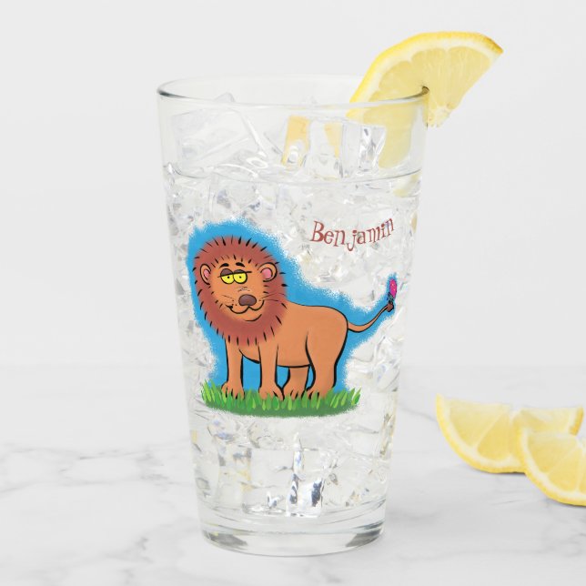 Verre Lion joyeux avec dessin animé de papillon (Dos glace)