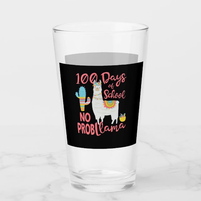 Verre Llama Gift | 100 Jours D'École Pas De Prob Llama (Devant)