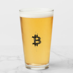 Verre Logo Bitcoin en ligne art (Noir ₿)