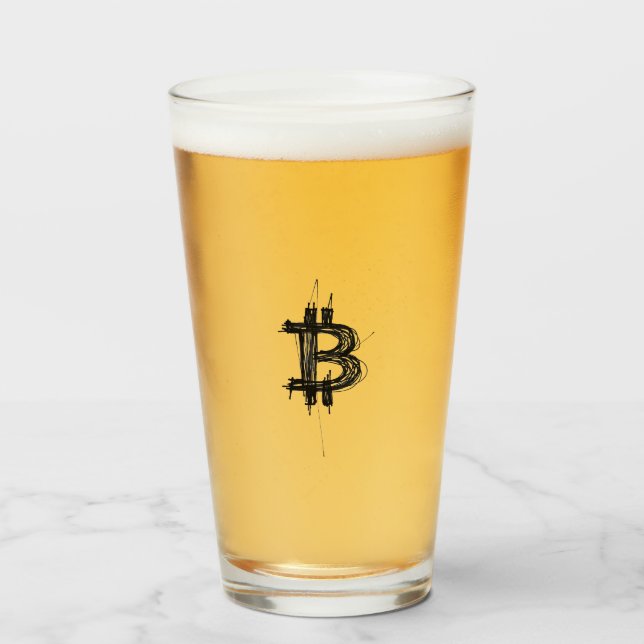 Verre Logo Bitcoin en ligne art (Noir ₿) (Dos (rempli))