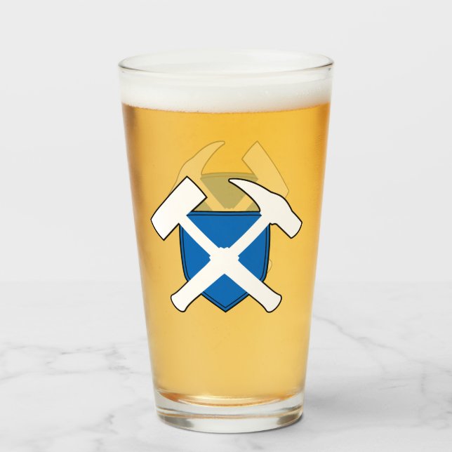 Verre Logo du marteau de pierre du géologue avec drapeau (Devant (rempli))