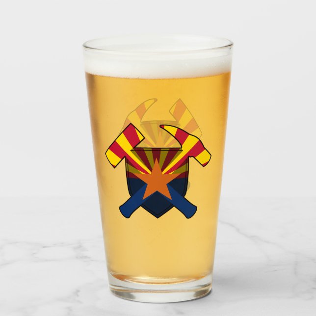 Verre Logo du marteau de rock du géologue et du drapeau  (Devant (rempli))
