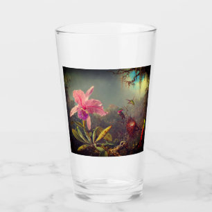 Verre L'orchidée de Cattleya et trois colibris Heade