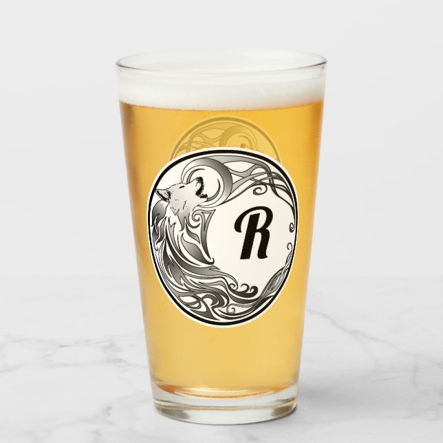 Verre Loup tribal - Monogramme ombragé (Devant (rempli))