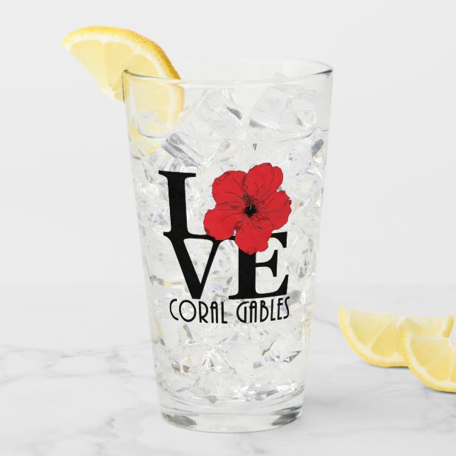 Verre LOVE Coral Gables Rouge Hibiscus 11oz (Devant glace)