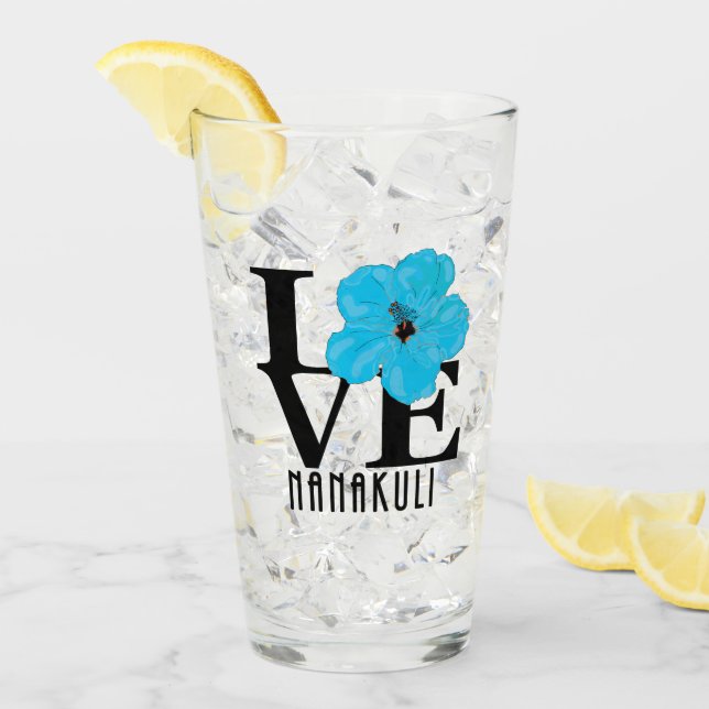 Verre LOVE Nanakuli Hawaii Blue Hibiscus (Devant glace)