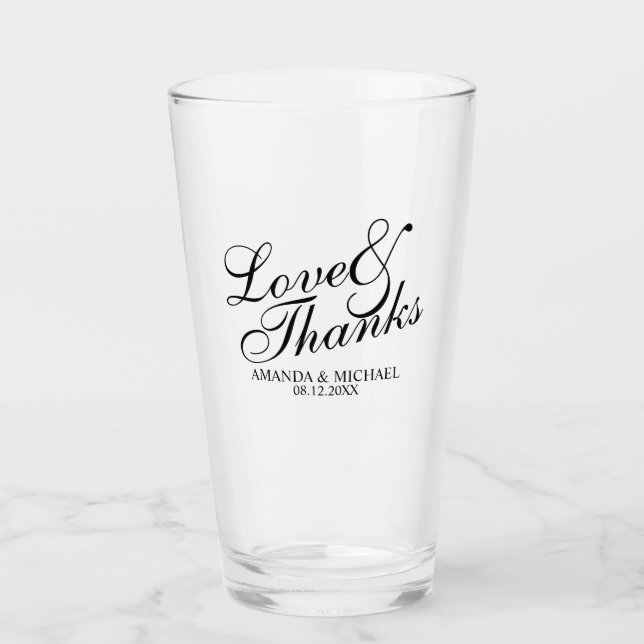 Verre 'Love & Thanks' Elégant Script Wedding Favor (Devant)