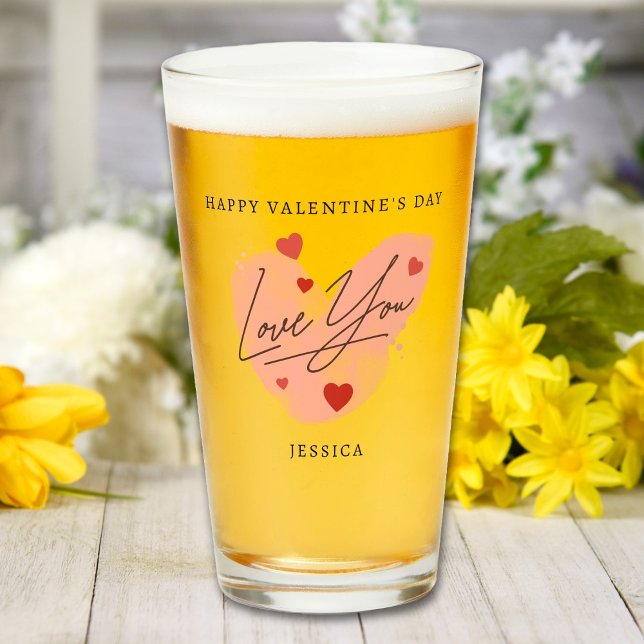 Verre Love You Custom Text Name Aquarelle Coeurs rouges (Créateur téléchargé)