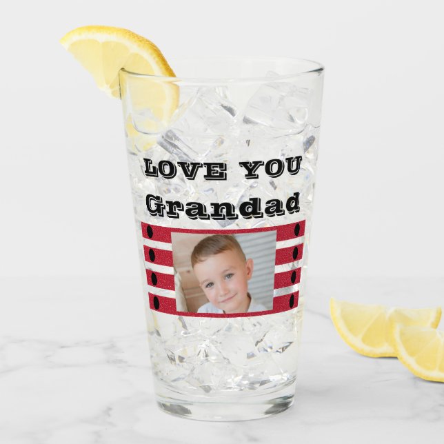 Verre Love you Grand-père deux photos bière rouge noir (Devant glace)