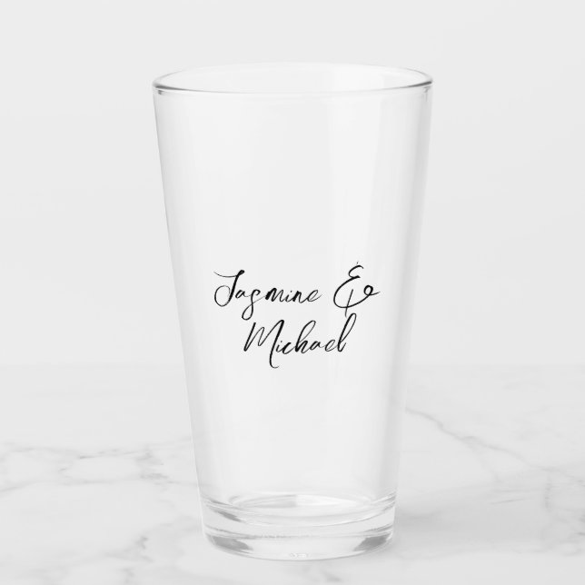 Verre Lovely Chic Calligraphie Noms Mariages (Devant)